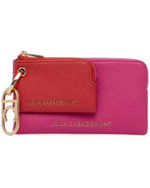 Lola Casademunt Logo-Plaque Double-Purse Pebbled Wallet - Red
