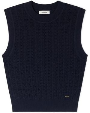 Sandro Textured-Knit Sleeveless Top - Black