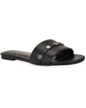Guess Tasam Logo Slide Flat Sandals - Black