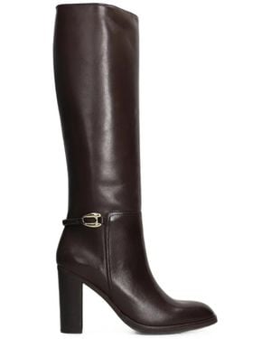 Chantal Buckle-Detail Block-Heel Boots - Black