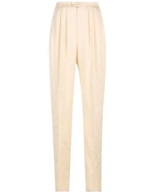 Saint Laurent Pleated Silk Pants - White