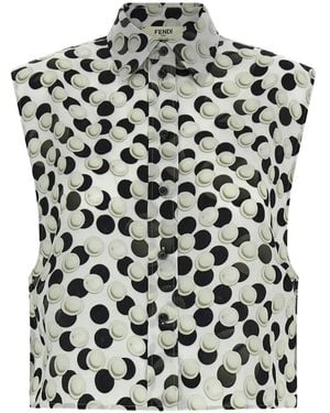 Fendi Jacquard Polka Dot Silk Top - Black