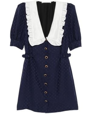 Alessandra Rich Star-Jacquard Ruffled-Collar Mini Dress - Blue