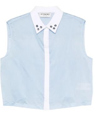 Iceberg Eyelet-Embellished Sleeveless Blouse - Blue