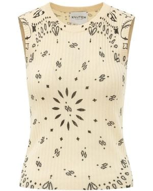 Kujten Ribbed Paisley-Print Top - Natural