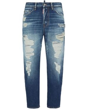 DSquared² Tapered-Jeans Im Distressed-Look - Blau