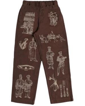 Samuel Zelig Restaurant Embroidered Trousers - ブラウン