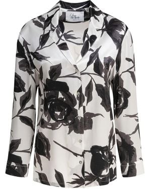 SLEEP NO MORE Rose-Print Button-Down Blouse - Gray