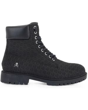 Philipp Plein Botas De Piel Nobuck Monogram - Negro