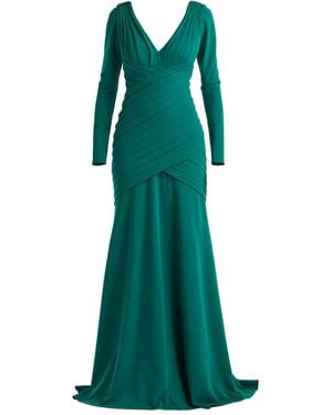 Tadashi Shoji Pleated Long-Sleeve Maxi Dress - Green