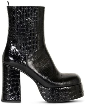 Etro Embossed-Leather Platform Ankle Boots - Black