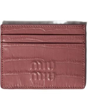 Miu Miu Crocodile Embossed Calfskin Card Holder - Purple