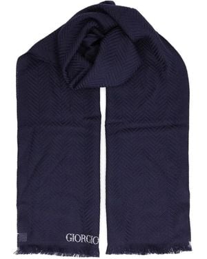 Giorgio Armani Bufanda De Punto De Espiga Con Flecos - Azul