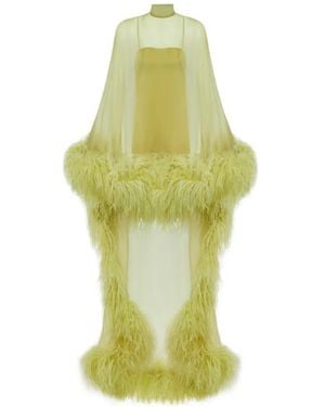 Taller Marmo Daisy Kaftan Feathered Dress - Yellow