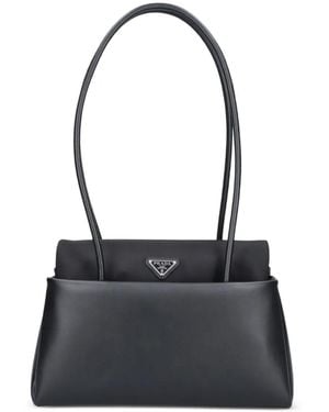 Prada Mittelgroße Passage Tasche Aus Leder Mit Re-Nylon-Klappe - Schwarz
