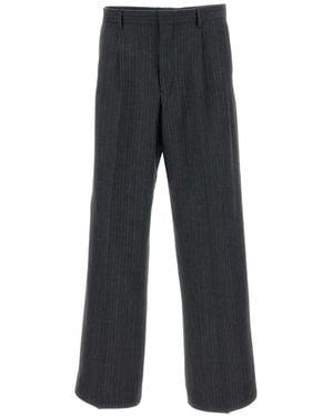 sunflower Pinstripe-Pattern Pleated Trousers - Black