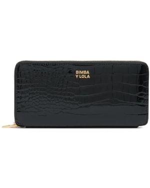Bimba Y Lola Croc-Effect Patent Wallet - Black