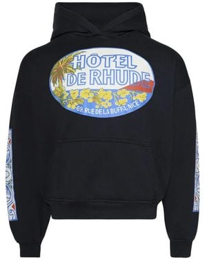 Rhude Logo-Print Cotton Hoodie - Blue