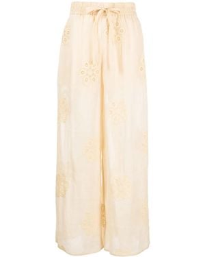 Zimmermann Acadian Floral-Embroidered Ramie Pants - Natural
