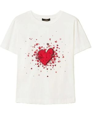 Twinset T-Shirt À Imprimé Cœur À Strass - White