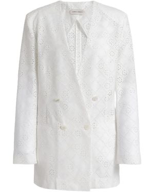 Alberta Ferretti Double-Breasted Eyelet Blazer - White