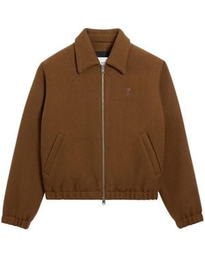 Ami Paris Ami De Coeur Wool Zipped Jacket - Brown