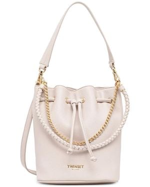 Twinset Braided Chain-Link Bucket Bag - White