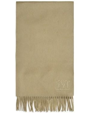 Max Mara Embroidered-Monogram Fringed Scarf - Natural