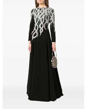 Dina Melwani Robe Longue À Broderies En Cristal - Black