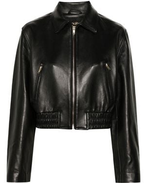 Maje Cropped Leather Jacket - Black