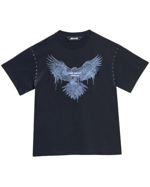 Just Cavalli Stud-Embellished Eagle-Print T-Shirt - Blue