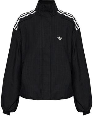 adidas Embroidered-Logo Pinstripe Jacket - Black