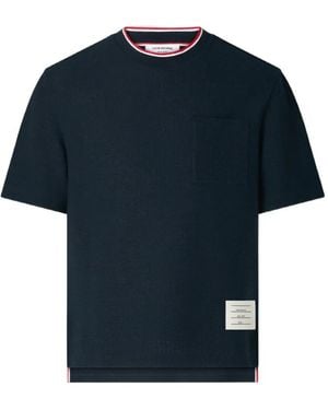 Thom Browne Textured-Cotton Chest-Pocket T-Shirt - Blue