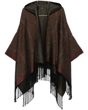 Etro Paisley-Print Hooded Poncho - Black