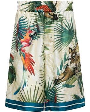 Roberto Cavalli Jungle-Print Silk Shorts - Green