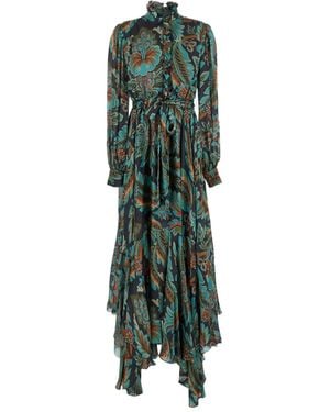Etro Ruffled Floral-Print Day Dress - Green