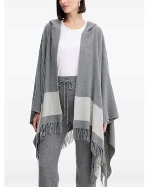 Liviana Conti Hooded Fringed-Hem Poncho - Grey