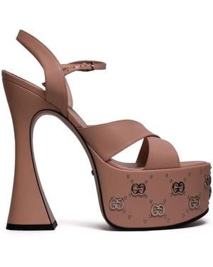 Gucci Interlocking G Studs Leather Platform Sandal - Brown