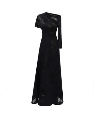 Gemy Maalouf Asymmetrical-Neckline Lace-Overlay Dress - Black