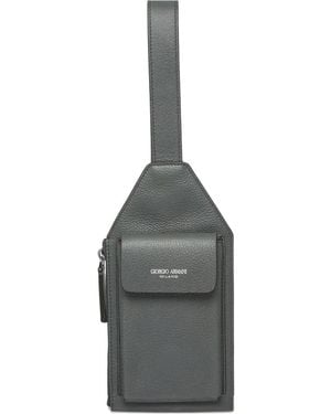 Giorgio Armani レザー メッセンジャーバッグ - グレー