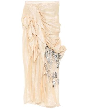 Biyan Linen Draped Midi Skirt - White