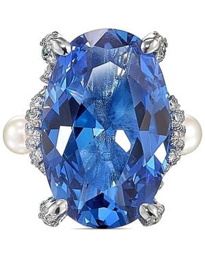 Anabela Chan 18Kt Vermeil Aqua Mermaid Gemstone And Pearl Ring - Blue