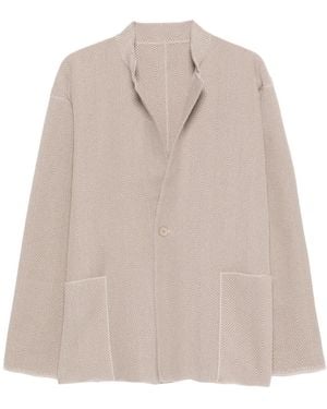 Homme Plissé Issey Miyake Knit Herringbone Cardigan - White