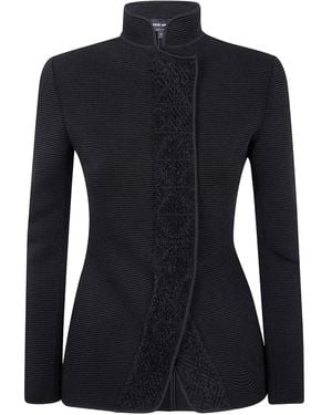 Giorgio Armani Ribbed High-Neck Jacket - Black