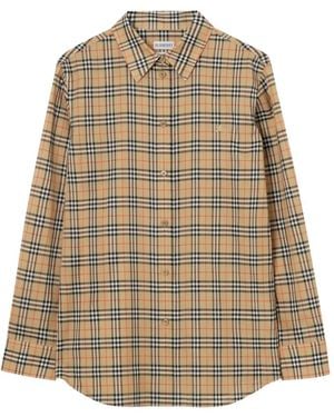 Burberry Check Classic-Fit Katoenen Blouse - Naturel