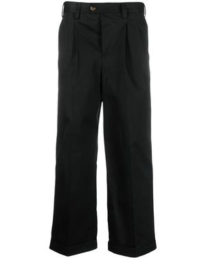 PT Torino Pleated-Edge Cropped Trousers - Black