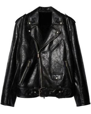 Off-White c/o Virgil Abloh Crinkled Leather Biker Jacket - Black