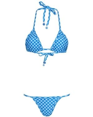 Amir Slama Bikini A Quadri Con Perline X Jade Picon - Blu