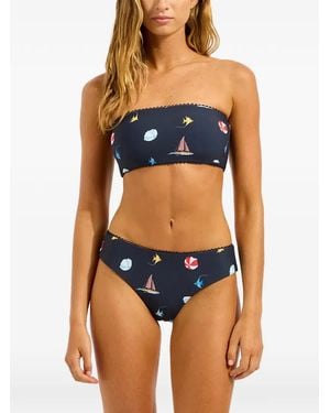 Seafolly Beachclub Retro Graphic-Print Bandeau Bottom - Blue