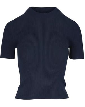 Nili Lotan Dorset Ribbed Short-Sleeved Top - Blue